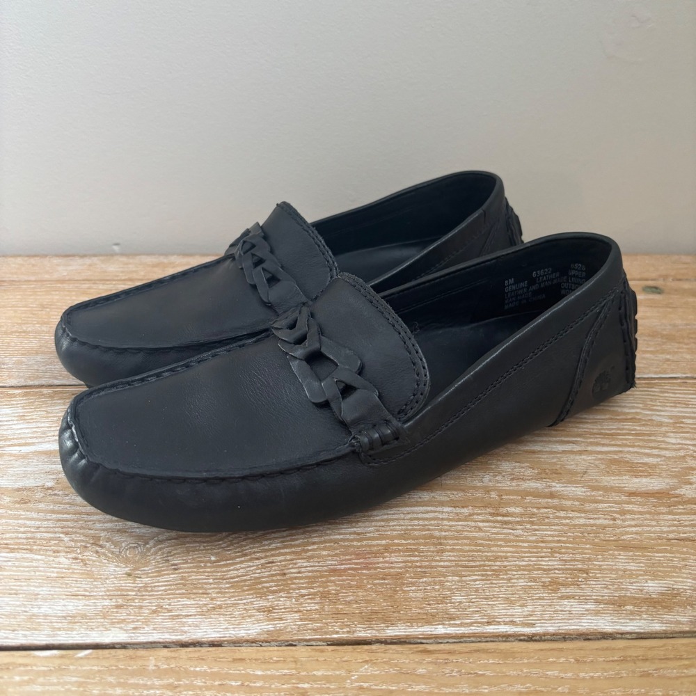 Timberland Women's Black Leather Loafers Driving Shoes Slip On Size 8